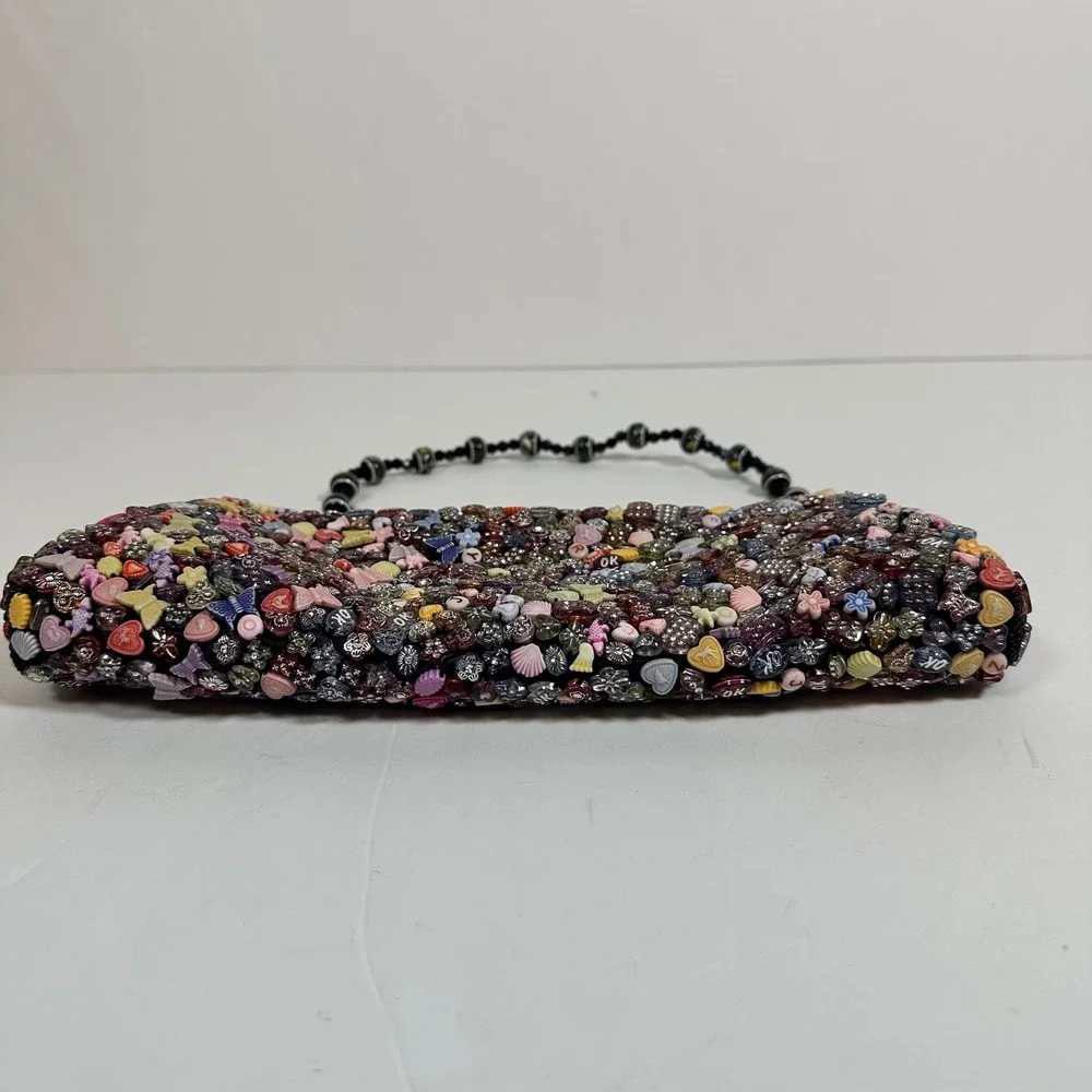 Beaded Evening‎ Clutch Colorful Kiss Lock Chain Strap Maximalist Whimsical